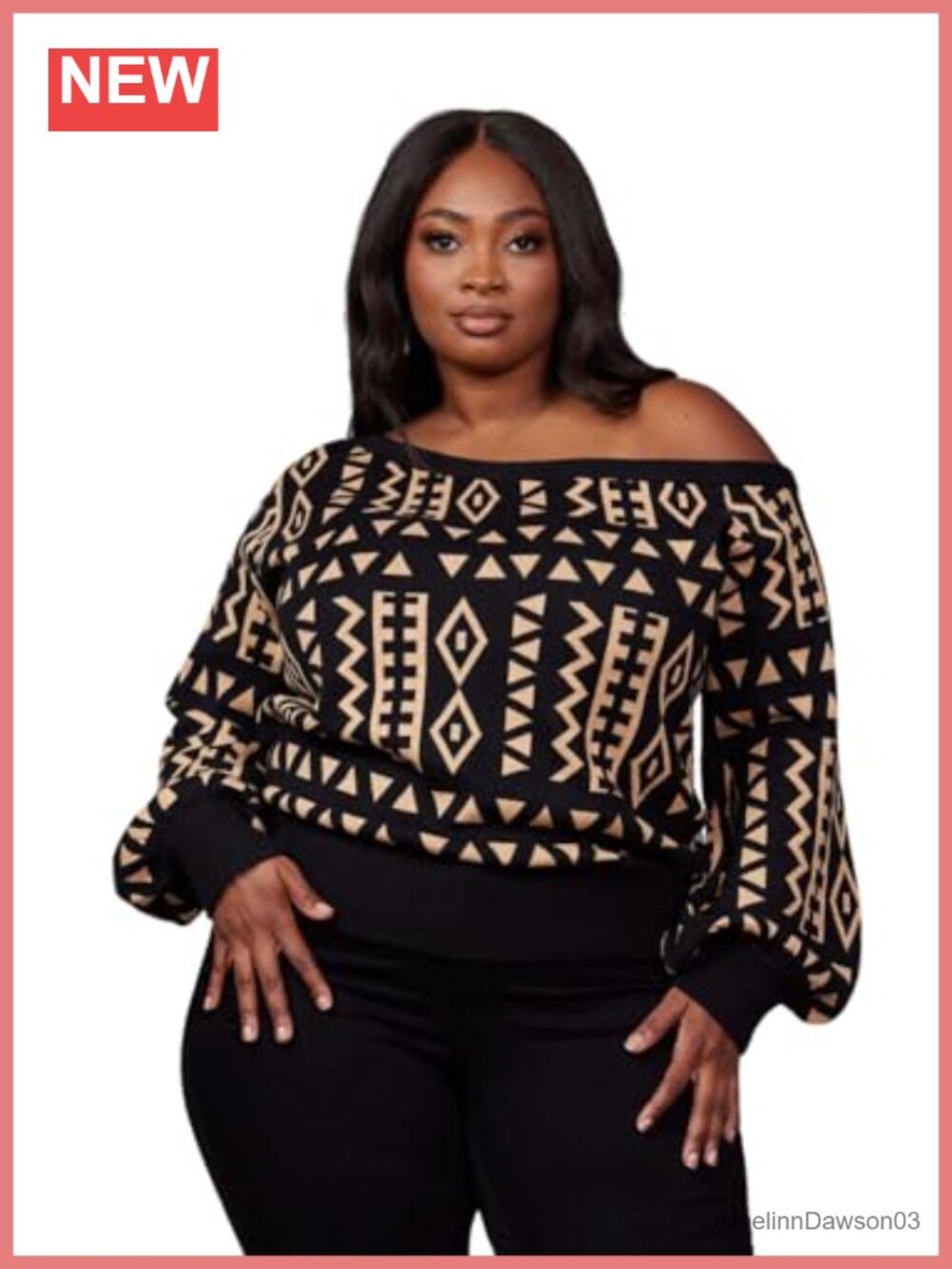 Off-Shoulder Puff Sleeve Sweater Cotton Acrylic Rib Knit Pullover